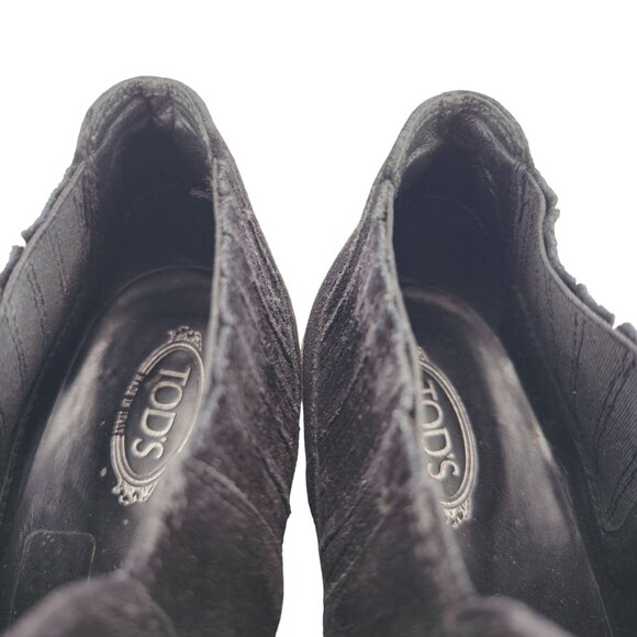 Tod's Italy Tex Black Suede Ankle Booties Women 6.5 Chunky Heel Dress Shoes 37.5 - Picture 8 of 12